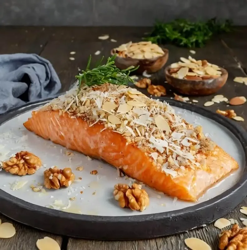 Salmón al Horno con Costra de Frutos Secos